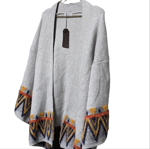 NWT Janice Apparel Knit Open Cardigan Sweater Faux Fur Aztec Trim Oversized M - Picture 3 of 10